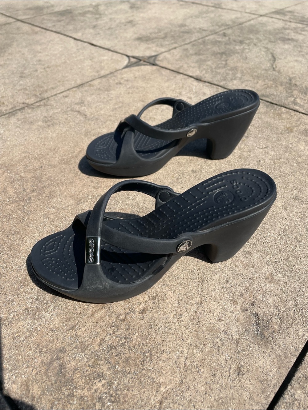 Crocs Cyprus IV Black Platform Heel Sandals Comfort Criss Cross Slip On Chunky - Picture 7 of 14